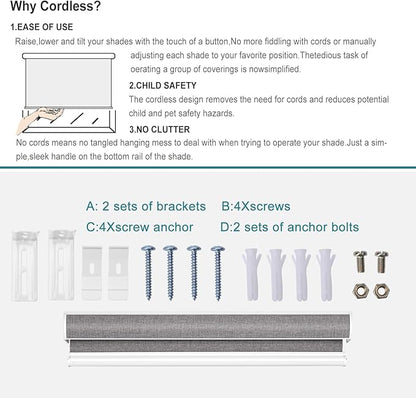 Changshade Custom Size Cordless Roller Shades with Valance, Blackout Roller Shades for Windows Roll-up Fabric Blinds with Thermal Insulated for French Door, Easy Installation Deep Grey