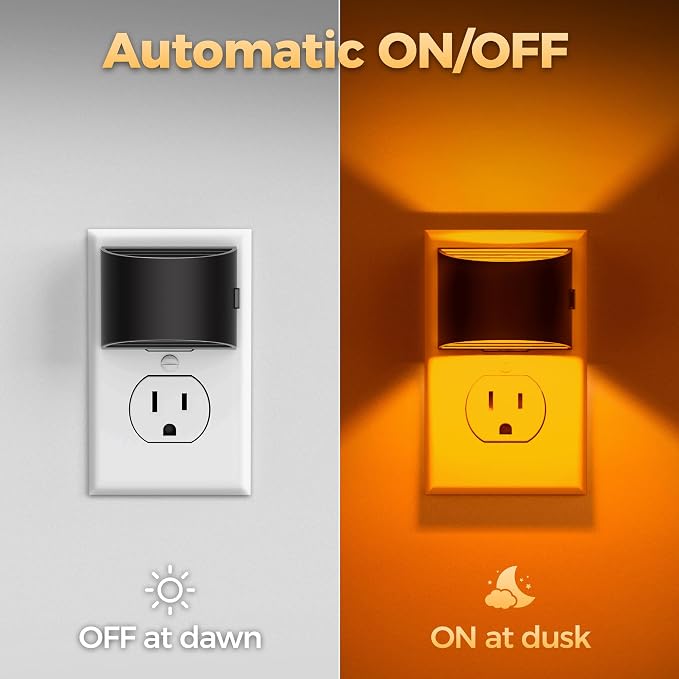 DORESshop Night Light, Night Lights Plug into Wall, Adjustable, Amber | 3 Level Brightness Adjustable Night Light, Dusk to Dawn Sensor, Nightlights for Adults, Bedroom, Bathroom, Hallway, 4 packs