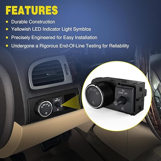 Nilight Headlight Dimmer Switch Compatible with 2007 2008 2009 2010 2011 2013 Chevy Silverado 1500 2500HD 3500HD Tahoe 2007-2014 GMC Sierra 2500HD 3500HD Yukon Greenish LED Light