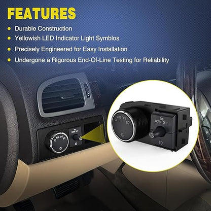 Nilight Headlight Dimmer Switch Compatible with 2007 2008 2009 2010 2011 2013 Chevy Silverado 1500 2500HD 3500HD Tahoe 2007-2014 GMC Sierra 2500HD 3500HD Yukon Greenish LED Light