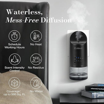 JCLOUD Plug in Diffuser for Essential Oils, Waterless Scent Diffuser Cover Up to 500 Sq. Ft. for Home, Office, Spa - Portable Wall Aromatherapy Device 160ML, Black