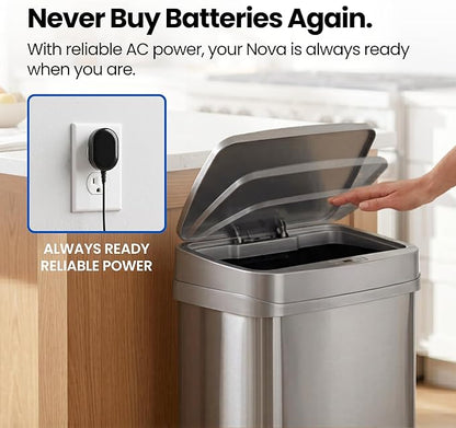Ninestars 13 Gallon Odor Neutralizing Smart Trash Can, UV + Ozone Dual Purification, Odor Control Motion Sensor Garbage Bin, Universal Power Adapter, ONT-50-81SL Stainless Steel, Silver, Nova Series