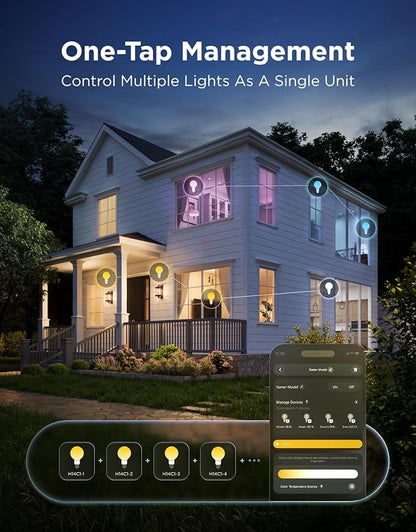 Govee Edison Bulbs, Smart Vintage Light Bulbs, RGBWW Color Changing G25 Vanity Light Bulb, Compatible with Matter, Alexa & Google Assistant, LED Filament Bulb for Living Room Kitchen E26 Base 4 Pack