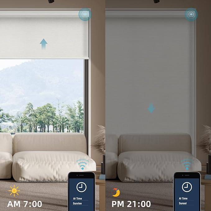 SmartWings Motorized Smart Roller Shades in Light Filtering, Electric Blinds with Remote for Windows Compatible with Alexa/Google Home/Homekit, Customized, Safari Translucent Ivory