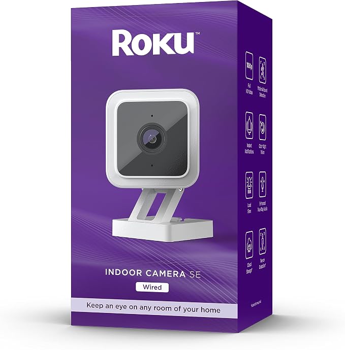 Roku CS1000R Smart Home Indoor Camera SE - Wired Security Camera with Motion & Sound Detection