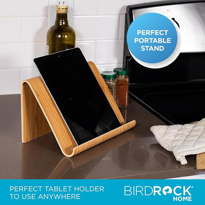 Sofia + Sam Bamboo Tablet Holder and Stand - Natural Wood - E-Readers, Smartphones - Kitchen Tabletop Organizer - Portable Stand for Books, Cookbooks, and Devices