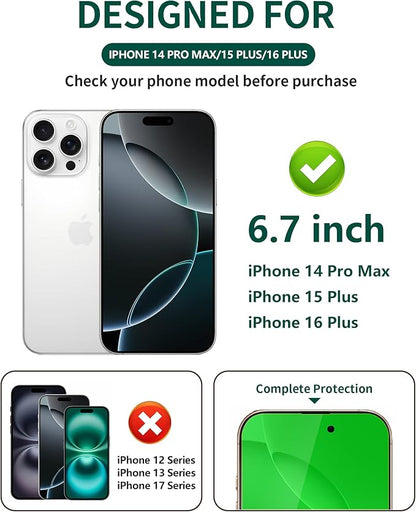 Privacy Screen Protector for iPhone 14 Pro Max/15 Plus/16 Plus Tempered Glass 6.7 inch Private Protective Film Anti-Blue Light Anti Spy No-Bubble Gradient Green [HD Clarity]