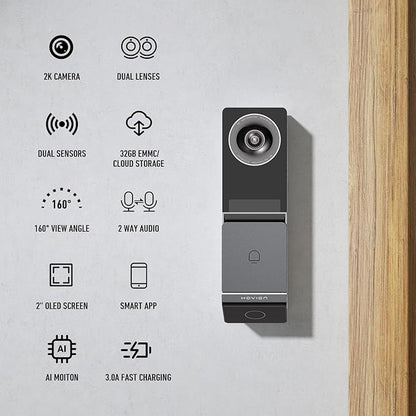 Havion Wireless Video Doorbell w/Smart Lock Set - Chime, Dual Cameras, 5MP 3K QHD, 2'' Screen & 32GB eMMC, Motion Detection & Real-time Alert, 2-Way Audio, Door Bell and Keyless Entry Front Door Lock