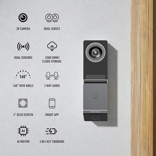 HAVION D1 Wireless Video Doorbell Camera - by NIU Inno., Incl. Chime, Dual Cameras, 5MP 3K QHD, 2'' Screen, 32GB eMMC, AI Motion Detection Real-time Alerts, 2-way Audio, Battery & Wired Power Optional