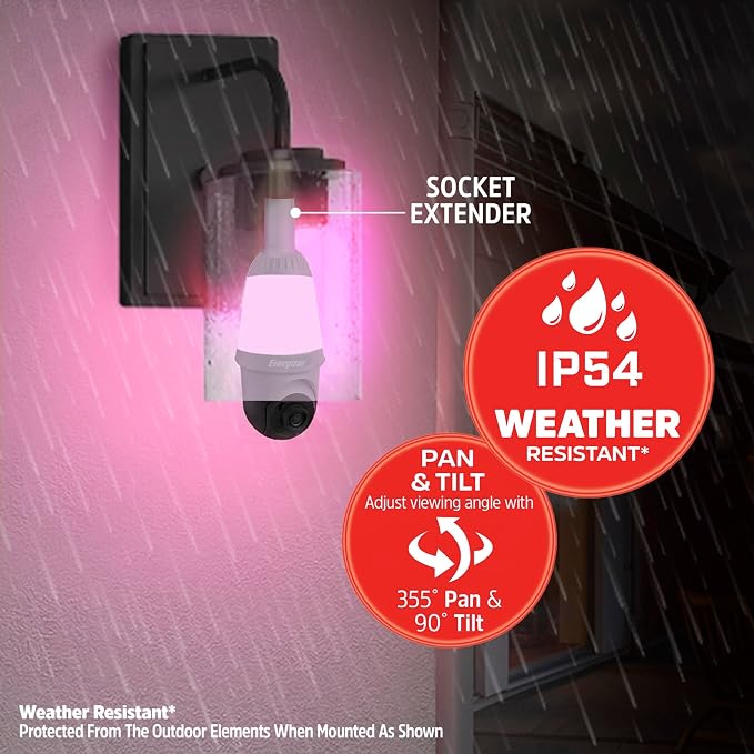 Energizer Smart 2K Light Bulb Security Camera, 1000 Lumens LED Light, 5G&2.4G Wi-Fi Outdoor Socket Camera, Pan Tilt Auto Tracking, (Black, AI Smart Detection Built-in)