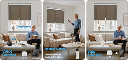 BERISSA Motorized Cellular Shades, Light Filtering Smart Honeycomb Blinds with Remote Control & Hub, Custom Room Darkening Automatic Cellular Window Blinds for Home Office, Living Room, Door,Brown