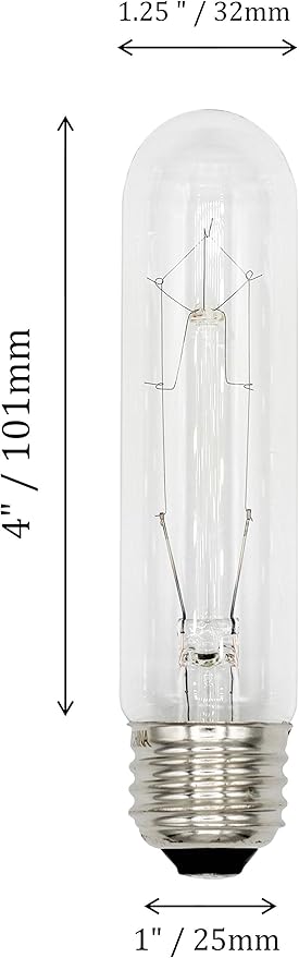 Creative Hobbies® 308 (Pack of 4) 25T10/CL - 25 Watt T10 Clear Tubular - 120V - Medium (E26) Base - Incandescent Light Bulbs