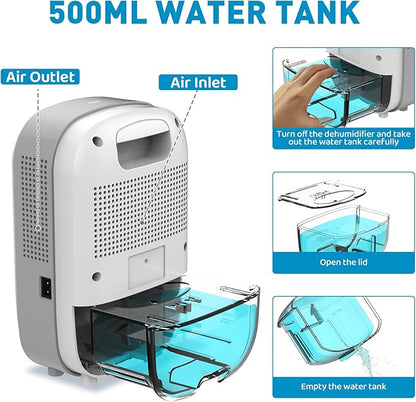 Mini Dehumidifier for Small Bathroom. Quiet. Auto Shut-OFF. Power Off Memory. Electric Dehumidifier for Small Space. Good for Bathroom Basement Bedroom Closet Safe Pantry RV Camper Yacht