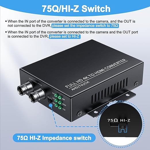 ELECPOW TVI to HDMI Converter, 4K/8MP/1080p BNC to HDMI Adapter for CVBS/TVI/CVI/AHD Security Cameras - Plug & Play with BNC Loop-Out, Auto-Detect Resolutions & Durable Metal Housing