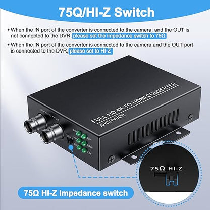 ELECPOW TVI to HDMI Converter, 4K/8MP/1080p BNC to HDMI Adapter for CVBS/TVI/CVI/AHD Security Cameras - Plug & Play with BNC Loop-Out, Auto-Detect Resolutions & Durable Metal Housing