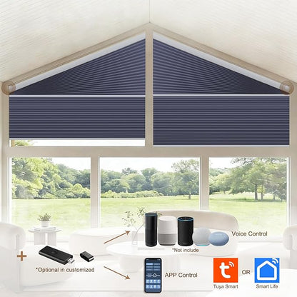 Godark Smart Angled Customized Blackout Honeycomb Blinds Suitable for Trapezoidal/Triangular/Polygonal Windows Motorized Cellular Shades Compatible with Alexa/Google Home/Tuya APP-Dark Blue