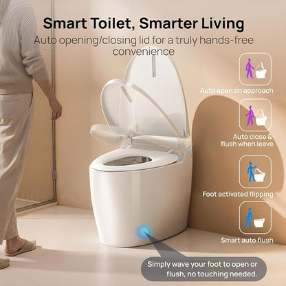 Smart Toilet with Bidet Built-in: Bidet Toilet with 4 Washing Child Friendly Modes, Elongated Heated Seat, One Piece Toilet with Dryer, Remote, Foot Sensor, Auto Flush Lid&Seat, UV-C Night Light