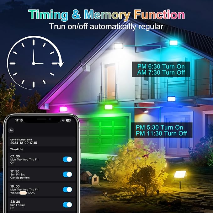 T-SUN RGB Led Flood Light 60W, 600W Equivalent Outdoor Landscape Light | Color Changing Bluetooth RGBCW Smart Floodlights Waterproof with 2700K & 16 Million Colors, Timing, Music Sync, 4Pack