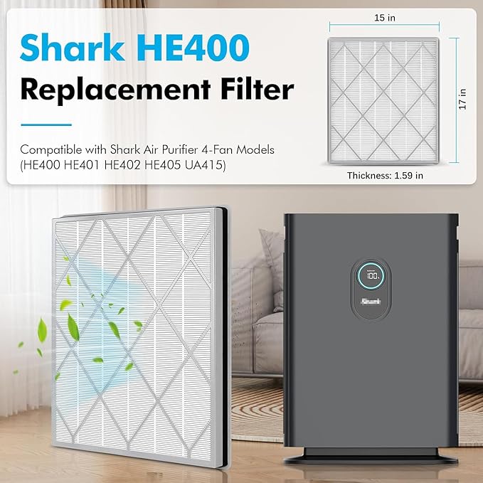 HE401 Filter Replacement Compatible with Shark Air Purifier 4-Fan Models (HE401 HE400 HE402 HE405), H13 True HEPA Filter with Activated Carbon Pre-filter, 1 Pack