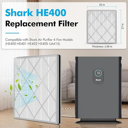 2 Pack HE401 Filter Replacement for Shark Air Purifier 4-Fan Model, HE402 HEPA Filter Compatible with Shark HE401 HE402 HE405 Air Purifier, Part HE4FKPET