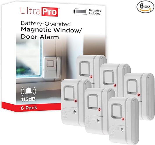 UltraPro Personal Security Window and Door Alarm, 6 Pack, Wireless Chime | DIY Protection, Burglar Alert, Easy Installation, Home Security, Ideal for Home, Garage, Apartment, White, 49721