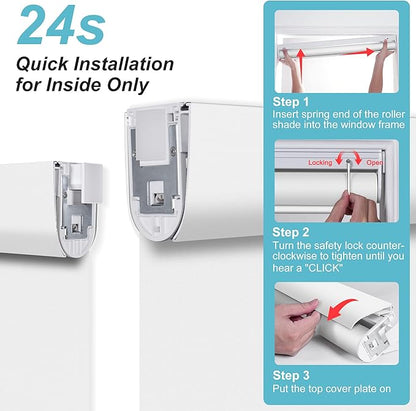 BERISSA Smart Motorized Blinds with Remote,No Drill Automatic Roller Blinds for Indoor Windows,Blackout Linen Fabric,Electric Shades for Windows Home Office,Linen White,Custom Size