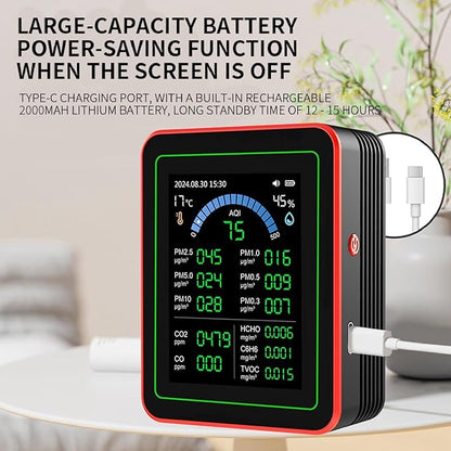 18 in 1 Air Quality Meter, CO2 HCHO TVOC PM2.5 Indoor Temp Detect Tester with Data Storage for Home Indoor Air Quality measurement