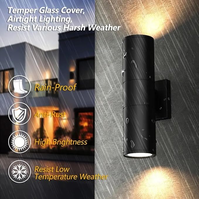 1Pack 14inch Outdoor Wall Light Fixtures, 14W Exterior Waterproof Modern Matte Black Wall Lamps with Cylindrical Aluminum Body,Porch Light for Front Door Patio Garden