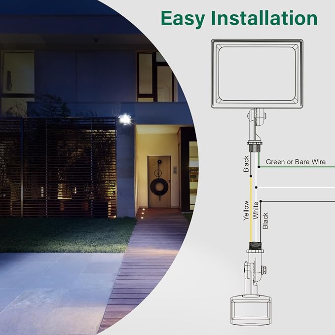Motion Sensor, 180-Degree Replacement Motion Detector, Adjustable Time & Detection Sensitiity Up to 60 Feet Range, 3 Working Modes Pir Motion Sensor for Security Floodlight, Black, UL Listed