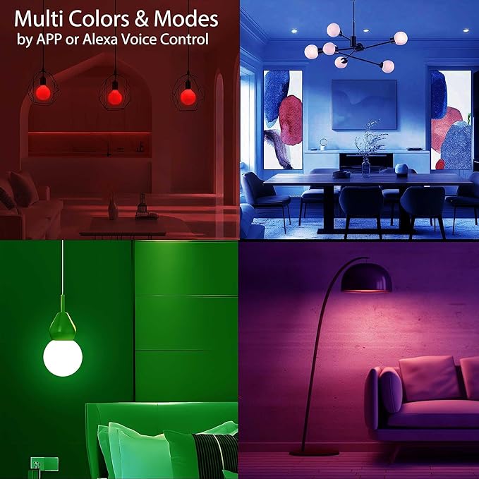 ILC G25 Globe Light Bulbs, App-Controlled Vanity Light Bulbs via Bluetooth Mesh,1600 Million Colors, 600LM, 6W, 60W Equivalent, 4000K Natural White, CRI>95+, E26 Base, Dimming via app only, 6 Pack