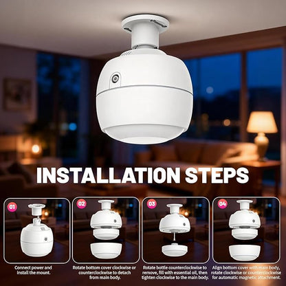 Waterless Diffuser 3500 Sq.Ft Coverage for Large Home Hotel Office, Ceiling-Mounted Cold Air Scent Machine for Aromathrapy, Bluetooth App Control, No-Noise Aroma Diffuser Ceiling-Mounted