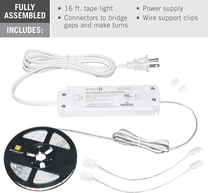 Armacost Lighting RibbonFlex Home AC Dimmable Bright White LED Tape Light Kit 4000K (5M),16.4 ft,425502