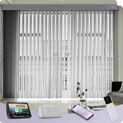 Graywind Motorized Sheer Vertical Blinds Compatible with Alexa Google Smart Sheer Curtain Drapery Privacy Light Filtering Remote Control Vertical Shades, Custom Width Up to 157", Striped Dark Grey