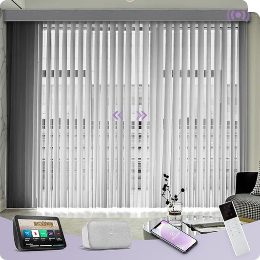 Graywind Motorized Sheer Vertical Blinds Compatible with Alexa Google Smart Sheer Curtain Drapery Privacy Light Filtering Remote Control Vertical Shades, Custom Width Up to 157", Striped Dark Grey