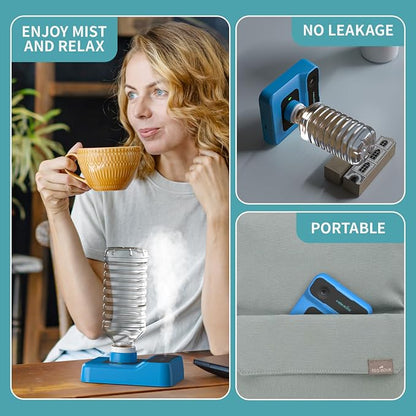 Travel Humidifier, Portable Small Humidifier for Plants, Bedroom, Office, Hotel or Car, Battery Operated Mini Cool Mist Humidifiers, Quiet 23dB, Auto-off, Night Light & BPA-Free, Blue