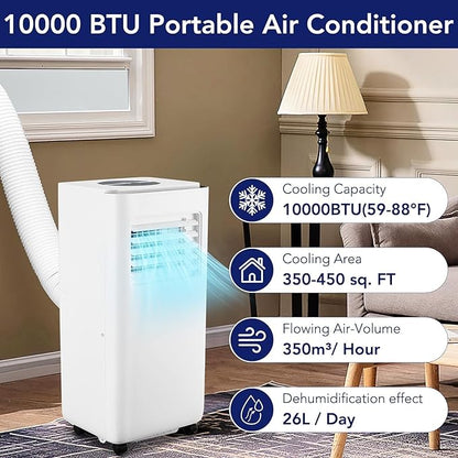 GarveeLife Portable Air Conditioner,10,000 BTU for Rooms up to 450 Sq.Ft., Smart Compact AC Unit with Cooling, Dehumidifier, Fan, Remote Control and Window Kit, White