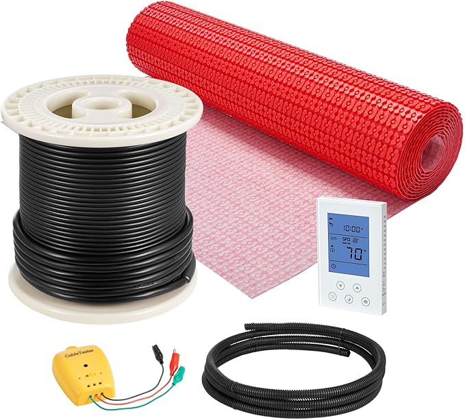 VEVOR Floor Heating Mat System, 50 sqft 120V, Decoupling Membrane, Smart Thermostat & Alarm, Easy Install for Tile, Stone & Vinyl Flooring