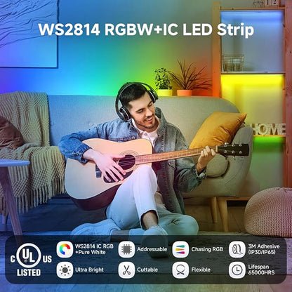 BTF-LIGHTING WS2814 IC RGBW RGB+Cool White UL Listed, DC12V 16.4FT 84LED/m | 28pixel/m,(Similar WS2812B),Addressable4 Colors in 1 Dream Color LED Strip 12mm Width PCB IP30(No Adapter or Controller)