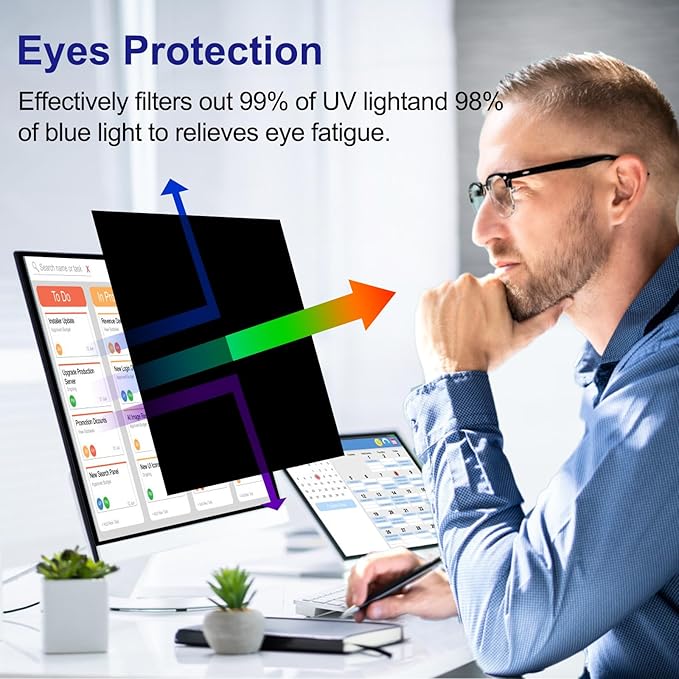 23.8 Inch Privacy Screen for Computer Monitor 16:9 Aspect Ratio, Eye Protection Anti Blue Light Glare Shield, 23.8inch Removable Black Blackout Anti Spy Desktop Security Private Filter