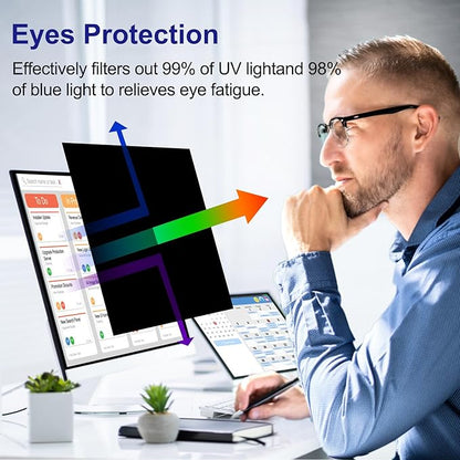 24 Inch Privacy Screen for Computer Monitor 16:9 Aspect Ratio, Eye Protection Anti Blue Light Glare Shield, 24 Inch Removable Black Blackout Anti Spy Desktop Security Private Filter