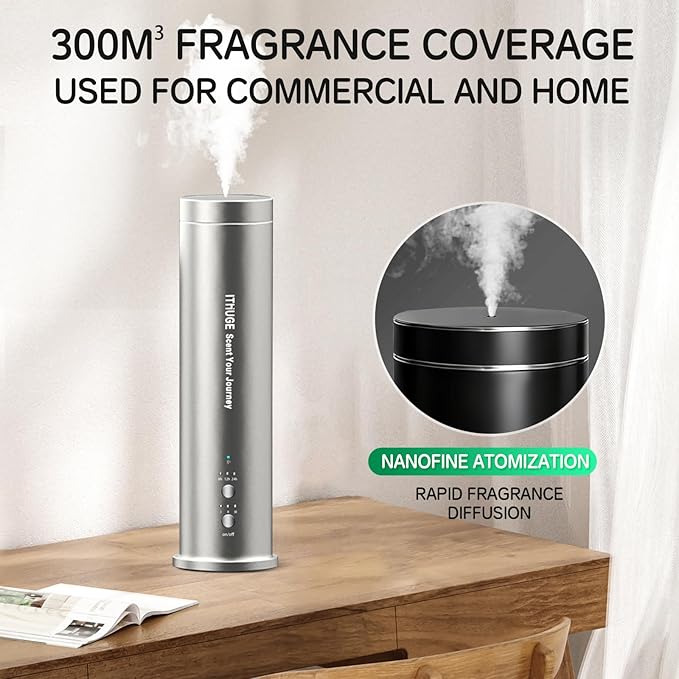 Smart Essential Oil Diffuser, 1500 Sq Ft Coverage, Cold Air Tech, Bluetooth App Control, Remote, Timer & Adjustable Mist, for Home Office Hotel - Black