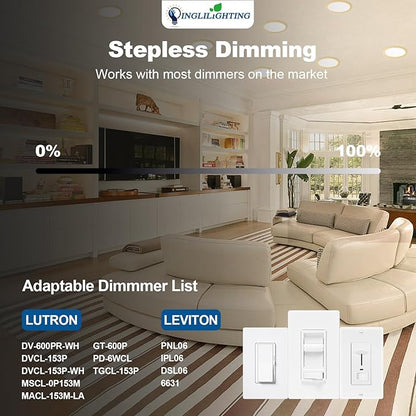 DLLT LED Recessed Ceiling Light: 24 Pack 3 Inch Gold Slim Recessed Lighting for Kitchen - 5CCT Dimmable Canless Wafer Downlight for Living Room - 600LM Brightness 6W LED Can Lights for Bedroom ETL FCC