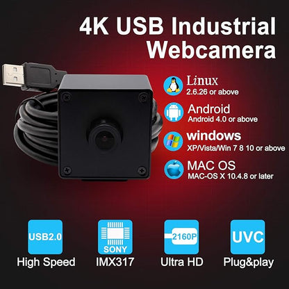 3840x2160 4K Video Surveillance USB Camera 4K Webcam with Sony IMX317 Sensor Webcamera for Industrial, 30fps USB Webcam Built in Microphone Mini Camera with Mini Case Support Most OS Web Cams
