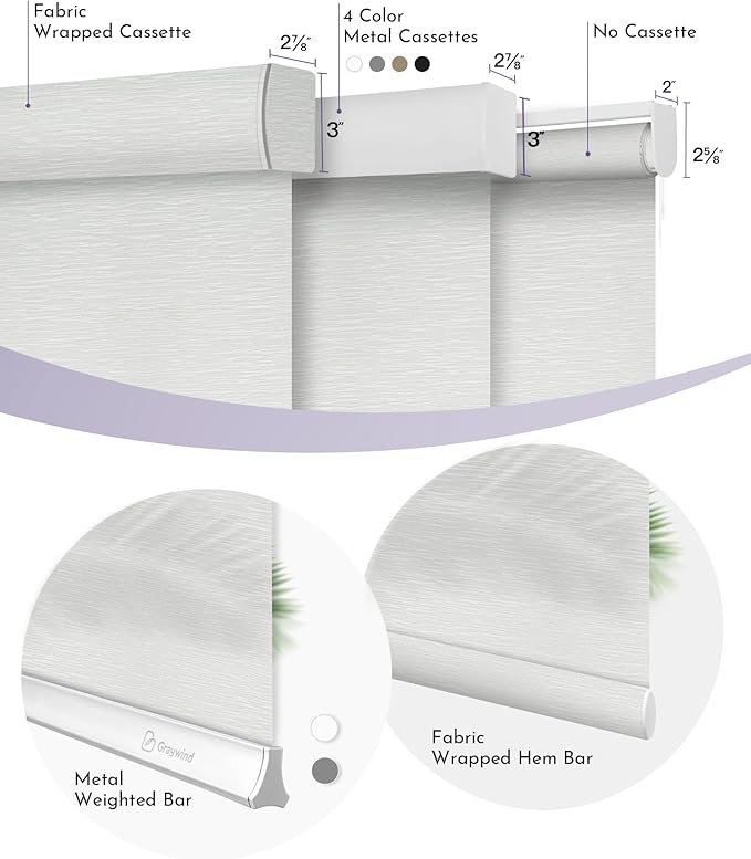 Graywind Motorized Light Filtering Shades Compatible with Alexa Google Hardwired WiFi Smart Half Shading Remote Control Automated Blinds Electric Window Shades, Custom Size (Jacquard White)