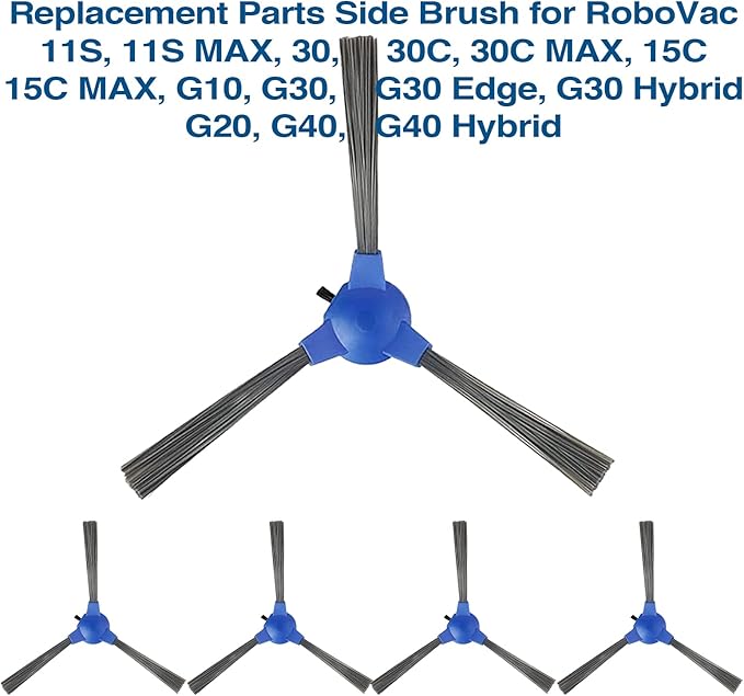 4 Pack Replacement Side Brushes for Sweeping Robots, Vacuum Cleaner Side Brush for RoboVac 11S, 11S MAX, 30, 30C, 30C MAX, 15C, 15C MAX, G10, G30, G30 Edge, G30 Hybrid, G20, G40, G40 Hybrid