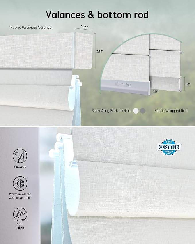 Yoolax Motorized Roman Shades with Remote, Smart Roman Shades for Indoor Windows, Blackout Automatic Blinds Work with Alexa, Google, Apple Homekit for Living Room Bedroom, Customized (Texture White)
