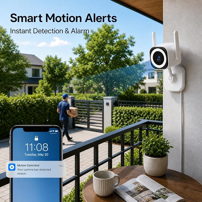 Cameras for Home Security Indoor Outdoor, Plug-in 2K Security Camera with Dual Antenna 5G/2.4G WiFi, 4X Zoom, Color Night Vision, Motion Detection, 2-Way Audio, Siren, IP66, SD/Cloud(2Pcs)