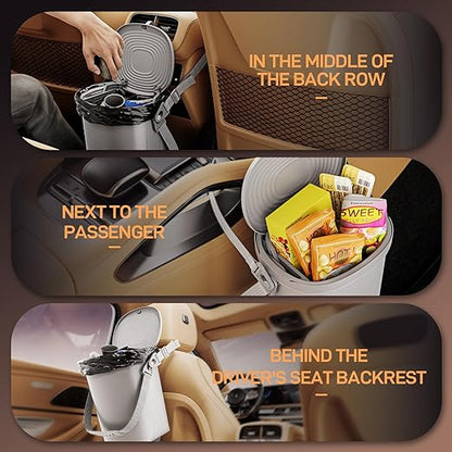Waretary Trash Can for Car Garbage: Leakproof Silicone Car Waste Bin w/Lid for Drivers and Passengers; 2 Gallon Garbage Container for Vehicle, Sedan, SUV, Van, MPV & Truck (Gray)