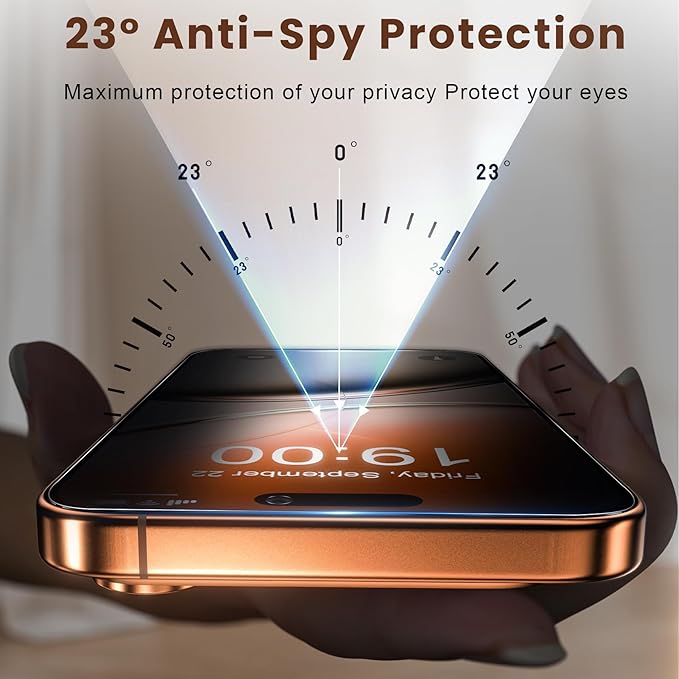 Fotbor Compatible for iPhone 17 Pro Privacy Screen Protector 6.3 Inch 2 Pack, [Face ID Support] True 23° Anti Spy Tempered Glass with [Auto Dust Installation], 12 FT Military-Grade Protection [Zero Bubble] Case Friendly
