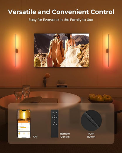 40 Inch Battery Operated Wall Sconces Set of 2, 12000mAh Rechargeable Smart Wall Lights with APP Control & Remote, Color Changing, Music Sync, Scene Modes, Wireless Wall Lamps for Living Room, Bedroom